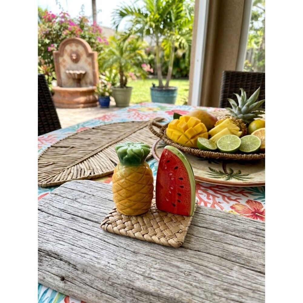 Ceramic Pineapple and Watermelon Salt and Pepper Shaker Set Fruit Kitchen Decor